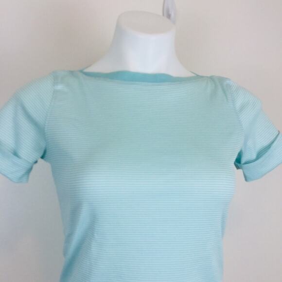Brooks Brothers Aqua White Striped Top 100% Cotton XS - Picture 3 of 7